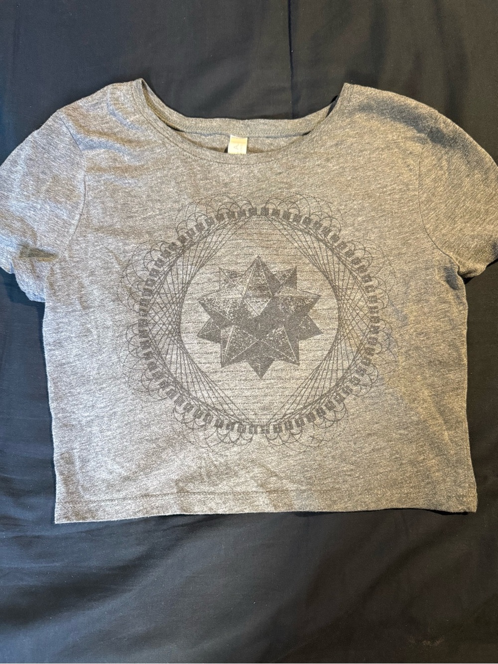 Women's Gray Graphic Crop Tee with Star Medallion